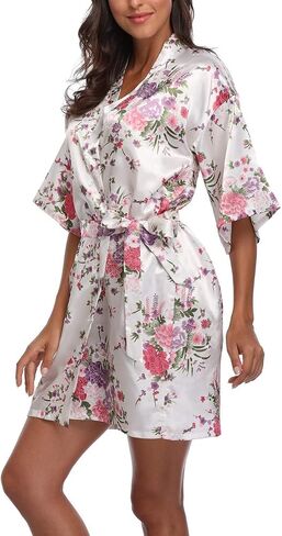 MissNina Women's Floral Silk Kimono Robes Bridesmaid Satin Robes Wedding Party Sleepwear in Saudi Arabia