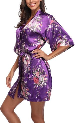 MissNina Women's Floral Silk Kimono Robes Bridesmaid Satin Robes Wedding Party Sleepwear in Saudi Arabia