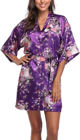 MissNina Women's Floral Silk Kimono Robes Bridesmaid Satin Robes Wedding Party Sleepwear in Saudi Arabia