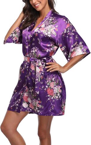 MissNina Women's Floral Silk Kimono Robes Bridesmaid Satin Robes Wedding Party Sleepwear in Saudi Arabia