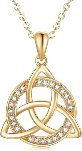 SISGEM 14K Solid Gold Celtic Knot Pendant Necklaces for Women,Yellow Gold Irish Trinity Circle Necklace with 5A CZ,Best Birthday Gift for Mom Wife Girls 16''+2'' in Saudi Arabia