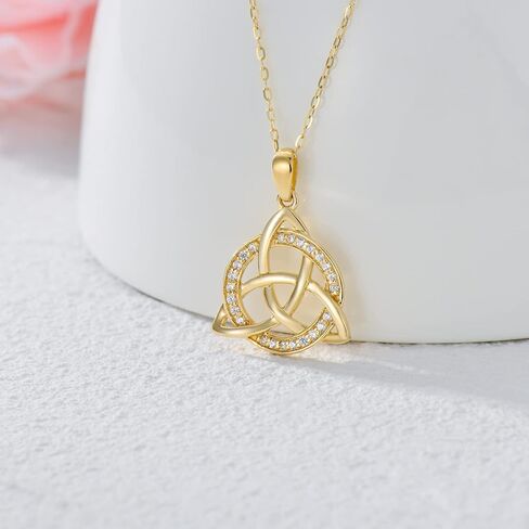 SISGEM 14K Solid Gold Celtic Knot Pendant Necklaces for Women,Yellow Gold Irish Trinity Circle Necklace with 5A CZ,Best Birthday Gift for Mom Wife Girls 16''+2'' in Saudi Arabia