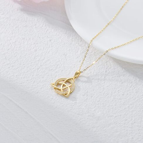SISGEM 14K Solid Gold Celtic Knot Pendant Necklaces for Women,Yellow Gold Irish Trinity Circle Necklace with 5A CZ,Best Birthday Gift for Mom Wife Girls 16''+2'' in Saudi Arabia