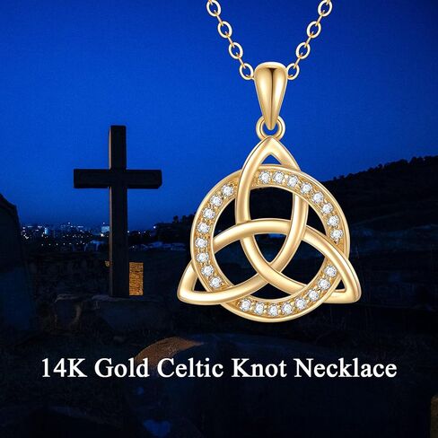 SISGEM 14K Solid Gold Celtic Knot Pendant Necklaces for Women,Yellow Gold Irish Trinity Circle Necklace with 5A CZ,Best Birthday Gift for Mom Wife Girls 16''+2'' in Saudi Arabia