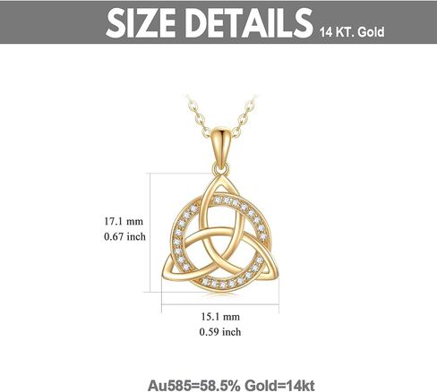 SISGEM 14K Solid Gold Celtic Knot Pendant Necklaces for Women,Yellow Gold Irish Trinity Circle Necklace with 5A CZ,Best Birthday Gift for Mom Wife Girls 16''+2'' in Saudi Arabia