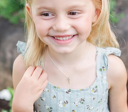 Girl's Sterling Silver Classic Cross Necklace for Kids, Teens or Women, Religious Gift for Baptism, First Communion and Confirmation in Saudi Arabia