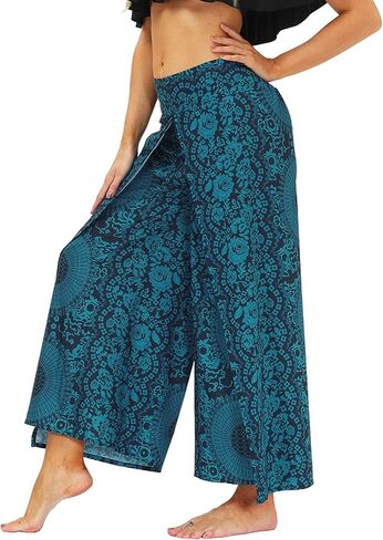 سراويل بوهو النسائية الأنيقة من Lu's واسعة الساق غاوتشو حريم اليوغا متدفقة بوهيمية هندية بفتحة جانبية بالازو in Kuwait
