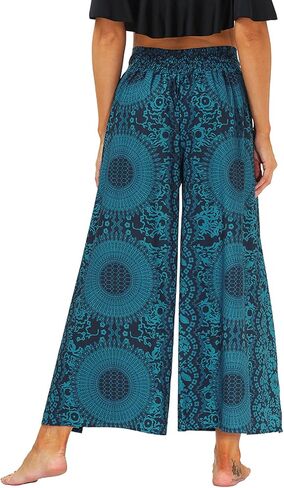 سراويل بوهو النسائية الأنيقة من Lu's واسعة الساق غاوتشو حريم اليوغا متدفقة بوهيمية هندية بفتحة جانبية بالازو in Kuwait