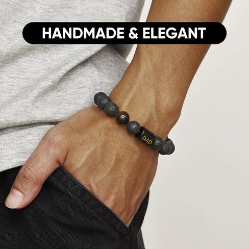 هدايا عيد الميلاد لعيد الأب لسوار الأب - أساور خرز مصنوعة يدويًا للرجال مجوهرات للأب هدية عيد ميلاد للأب من ابنة وابن وزوجة للأطفال، أفضل أفكار هدايا عيد الحب للأب والأب والزوج in Kuwait