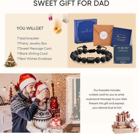 هدايا عيد الميلاد لعيد الأب لسوار الأب - أساور خرز مصنوعة يدويًا للرجال مجوهرات للأب هدية عيد ميلاد للأب من ابنة وابن وزوجة للأطفال، أفضل أفكار هدايا عيد الحب للأب والأب والزوج in Kuwait