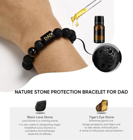 هدايا عيد الميلاد لعيد الأب لسوار الأب - أساور خرز مصنوعة يدويًا للرجال مجوهرات للأب هدية عيد ميلاد للأب من ابنة وابن وزوجة للأطفال، أفضل أفكار هدايا عيد الحب للأب والأب والزوج in Kuwait