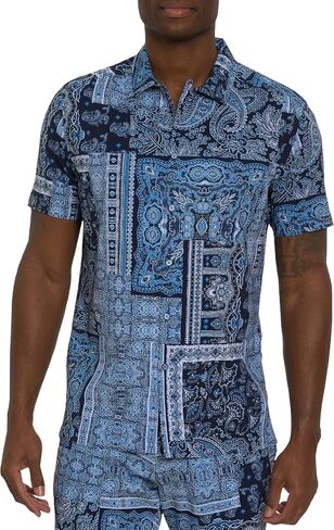 Robert Graham Men The Gotham Short Sleeve Button Down Shirt, Navy, Medium in Saudi Arabia