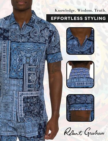 Robert Graham Men The Gotham Short Sleeve Button Down Shirt, Navy, Medium in Saudi Arabia