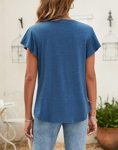 Women's Ruffle Short Sleeve Tops V Neck T-Shirts Solid Color Blouse Casual Summer Tunic Tops in Kuwait