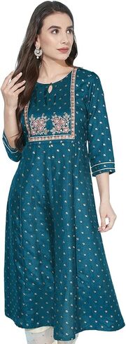 كورتا مستقيمة للسيدات من SIRIL مطرزة بالحرير ومطبوعة بالرقائق المعدنية in Kuwait