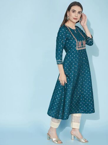 كورتا مستقيمة للسيدات من SIRIL مطرزة بالحرير ومطبوعة بالرقائق المعدنية in Kuwait