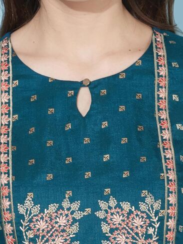 كورتا مستقيمة للسيدات من SIRIL مطرزة بالحرير ومطبوعة بالرقائق المعدنية in Kuwait