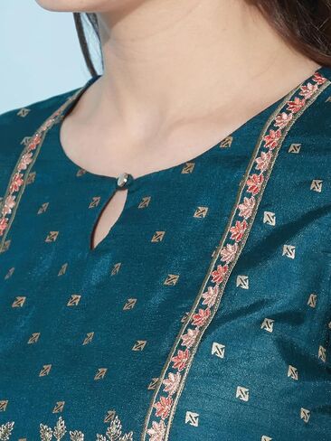 كورتا مستقيمة للسيدات من SIRIL مطرزة بالحرير ومطبوعة بالرقائق المعدنية in Kuwait