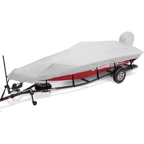 Trailerable Boat Cover 17-19ft with Outboard Motor Cover, 900D Marine Canvas Waterproof & UV-Proof Heavy Duty Boat Covers for 17 feet 18ft 19' Foot V-Hull Bass Boat Runabout Boat, Gray
