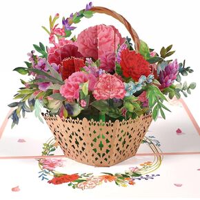 GREETING ART Flower Basket Pop Up Card, 8x6 – 3D Birthday Card for Mom, Mother's Day Card,Pop Up Flower Greeting Cards for Wife, Paper Flower Card, Thank You Card, Appreciation Card