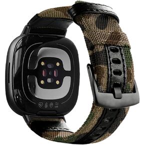 Abanen Nylon Military Watch Bands for Fitbit Versa 4 / Sense 2, Upgraded Connectors with Breathable Woven Fabric Durable Wristband Strap Compatible with Fitbit Versa 3 / Sense