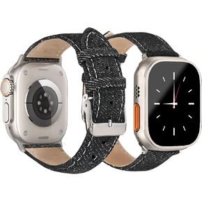 Denim Strap for Apple Watch Band 41mm 40mm 38mm, Soft Leather Hybrid Bracelet Compatible with iWatch Bands Series 9/SE/8/7/6/5/4/3/2/1, Fashion Strap for Apple Watch Men Women Blue
