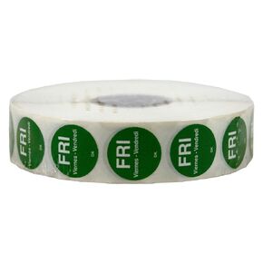 DayMark Safety Systems DuraMark IT110059 Day of The Week 3/4" Circle Permanent Label, Friday, Green,Roll of 2000