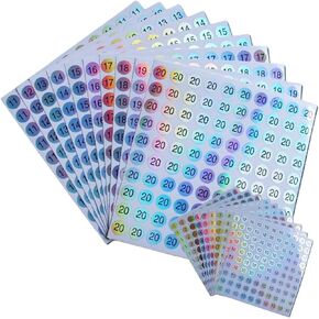 20Sheets Number 1-500 Waterproof Reflective Laser Number Stickers,Round Self Adhesive Stickers,Self-Adhesive Consecutively Numbered Labels for Storage/Organizing