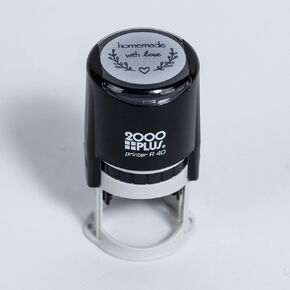 Handmade with Love Self-Inking R40 Round Stamp with Heart and Olive Branch, 1 1/2" Diameter, Black Ink
