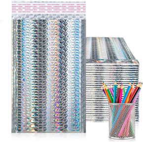 ABC Holographic Metallic Bubble Mailers, 5 x 9 Inches. 25 Pack Metallic Bubble Envelope with Self-Seal Closure. Waterproof Poly Mailers Metallic. Bright Metallic Packaging Envelopes for Shipping