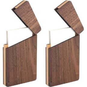 2Pcs Business Card Holder Wood with Magnetic Closure,Wooden Business Pocket Card Case Name Card Holder for Men,Walnut Beech
