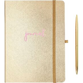Lilly Pulitzer Journal Notebook with Black Ink Pen, Writing Set Includes Cute Journal with 96 Lined Pages and Gold Metal Pen, Amarena Cherry (Pink)