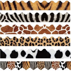 60 Pieces Classroom Bulletin Board Borders Safari Animal Classroom Borders for Wall Decorations DIY Leopard Tiger Cow Print Bulletin Board Sticker for School Jungle Decorations Supplies, 6 Styles