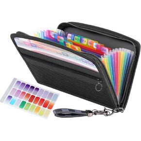 Receipt Coupon Organizer, 12 Pockets Small Accordion File Organizer, 11x 6.6 Inches, Small File Folder for Receipt Cards, Bill Business, Coupons, Zipper Closure.