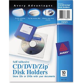 صفحات تخزين أقراص CD/DVD ذاتية اللصق شفافة من Avery، تحميل علوي مع غطاء، عبوة من 10 قطع (73721)