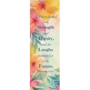 Bulk 100 Count She is Clothed with Strength and Dignity Religious Christian Inspirational Bookmarks for Women Bible Verse Proverbs 31 25 Watercolor Flowers