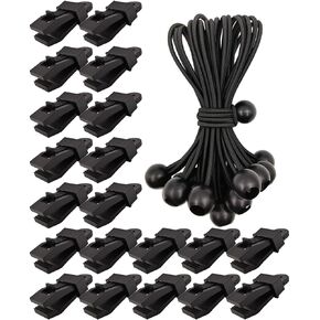 Tarp Clips Heavy Duty Lock Grip - 40 Pack Tarp Clamps, Shark Tent Fasteners Clips Holder, Shade Cloth Clips, Car Cover Clamp Tarp Tie Downs Fasteners and Ball Bungee Cords (Black)