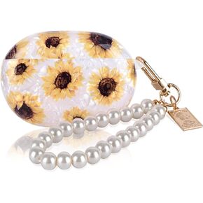 Glitter Marble Shell Design for Beats Studio Buds with Pearl Wrist Chain Keychain Sparkle Protective Skin Cover