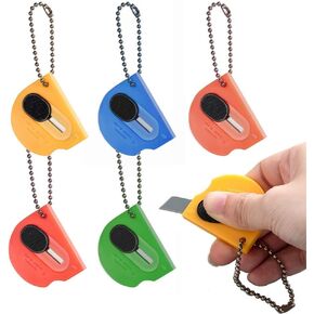 6 pack Mini Portable Utility Office Keychain with auto Retractable Blade Pocket Knives Letter Opener Small Box Cutter (MIX COLOUR 6PCS)