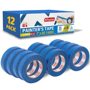 XFasten Blue Painters Tape Bulk 12-Pack 1 Inch x 60-Yards 2160ft Total, Wall Safe Blue Masking Tape 1 Inch Wide, Blue Paint Tape for Walls Paint Masking Tape Blue Tape Painters Masking Tape