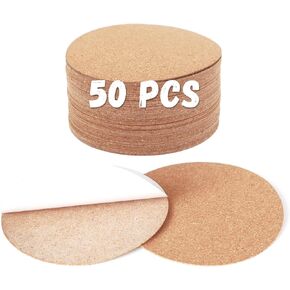 50 Pcs Self-Adhesive Cork Sheets for DIY Coasters, 4 Inch Round Backing Cork Tiles Mat with Strong Adhesive-Backed for DIY Crafts Adhesive Cork Board