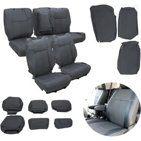 أغطية مقاعد من الجلد الصناعي الأسود من HECASA للأمام والخلف متوافقة مع 2014-2021 Toyota Tundra Crewmax Crew Max