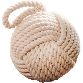 Westcharm 6" Dia. Cream Monkey Fist Rope Knot Door Stopper | Nautical Knot Door Stop | Decorative Tablecloth Weight | Weighted Window Wedge | Coastal Rope Ball Bookend | Sailor's Knot Doorstop - Ivory