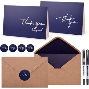 MEIRUBY Thank You Cards with Envelopes and Stickers, 40 Pieces, Black, Suitable for All Occasions