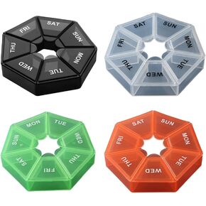 4 عبوات صندوق حبوب الدواء المحمول صندوق حبوب الدواء المنظم صندوق تخزين الأدوية الأسبوعي 7 أيام منظم حبوب الدواء مناسب للسفر صندوق دواء in Kuwait