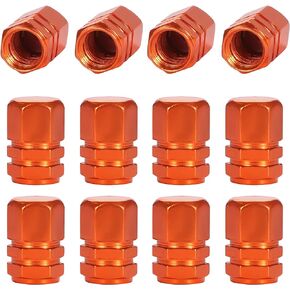 TOMALL 12 Pack Stem Valve Caps Hexagon Shape Aluminum Alloy Tire Valve Stem Caps Cover Compatible with Auto Car Universal (Orange)