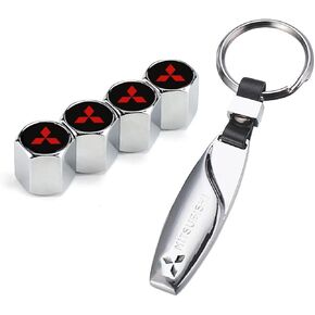 4 Pcs Tire Stem Valve Caps with O Rubber Ring，and 1 pcs Zinc Alloy Key Chain, Leak-Proof Air Caps Cover Fit for Mitsubishi, Universal Stem Covers for Cars, SUVs, Bike and Bicycle, Trucks, Motorcycles in Saudi Arabia
