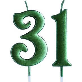 Green 31st Birthday Candle, Number 31 Years Old Candles Cake Topper, Woman Or Man Party Decorations, Supplies