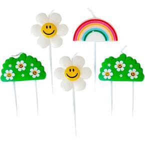 Cute Cartoon Birthday Candles, Flowers, Grass, Rainbow, for Birthday Baby Shower Cake Cupcake Decorations - Set of 5