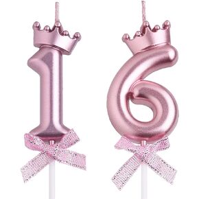 16th Birthday Candles, Red 16 Year Old Number Birthday Candles, Happy Birthday Party Cake Topper Decoration Gifts for Boys Girls